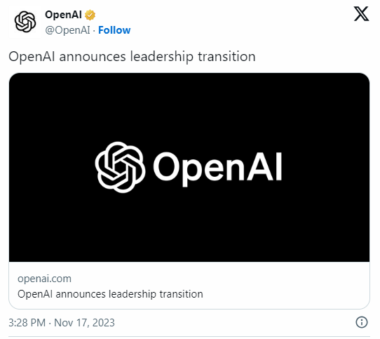 OpenAI posts about a leadership change.